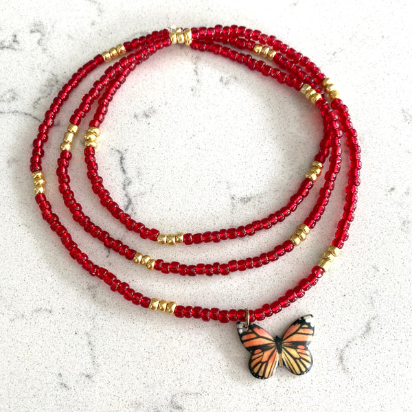 Red and Gold Butterfly Waistbeads