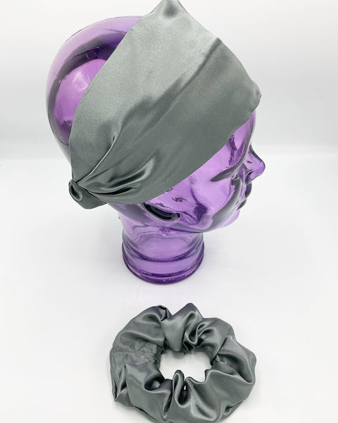 Gray Satin Headband & Scrunchie Set