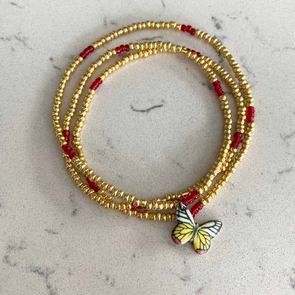 Gold with Red Butterfly Waistbeads
