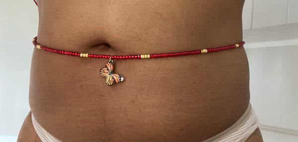 Red and Gold Butterfly Waistbeads