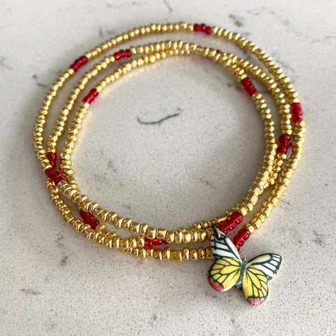 Gold with Red Butterfly Waistbeads