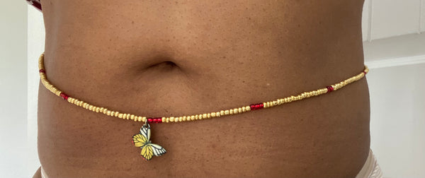 Gold with Red Butterfly Waistbeads
