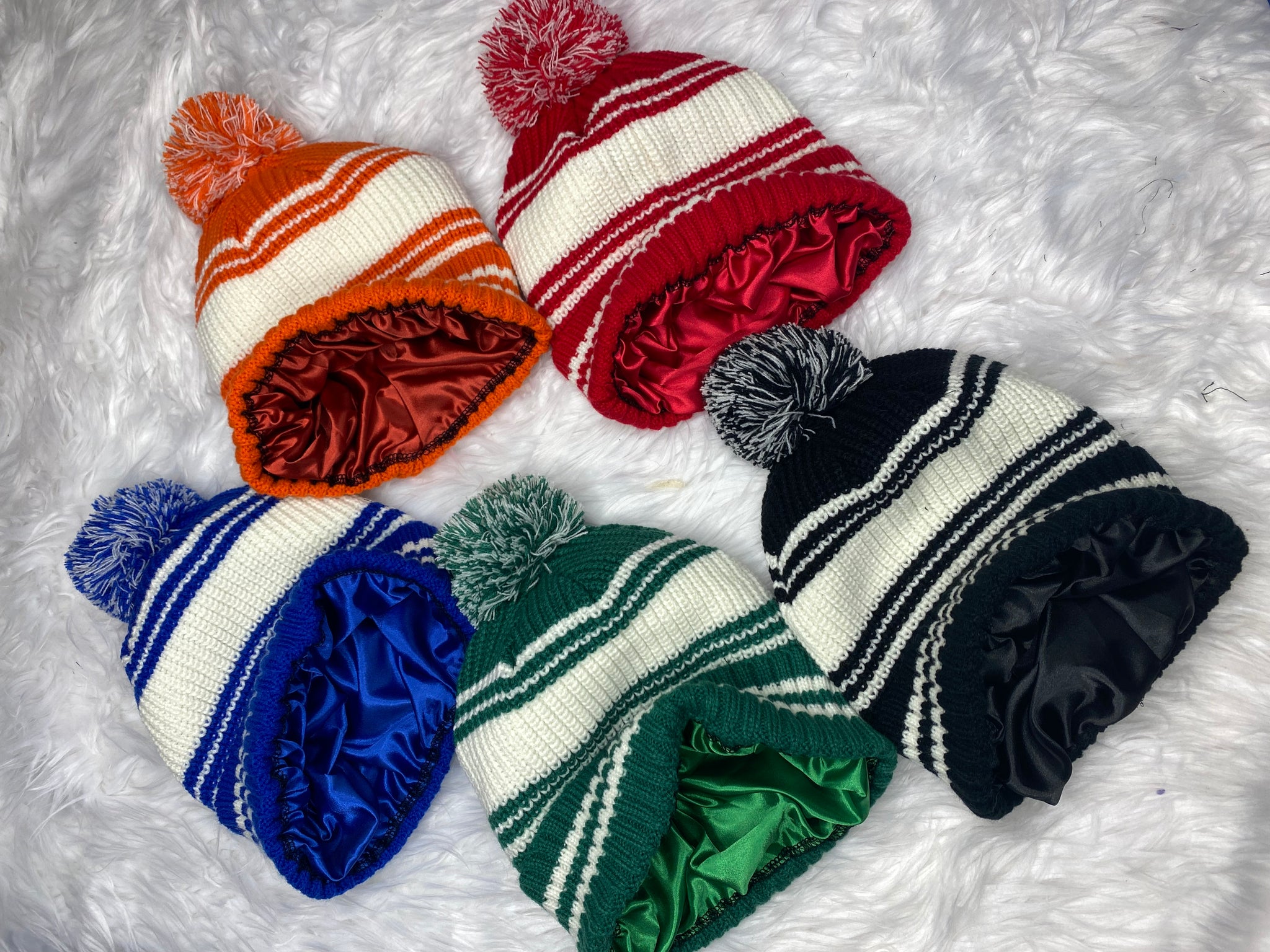 Adult Stripe Satin Lined Knit Hats