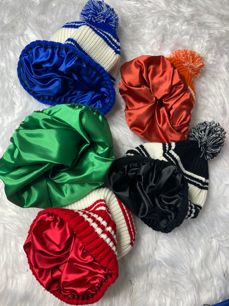 Adult Stripe Satin Lined Knit Hats