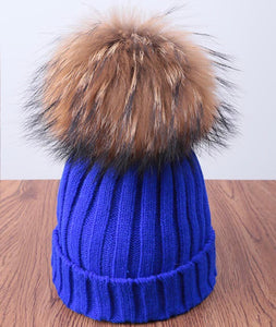 Royal Blue Satin Lined Knit Hat