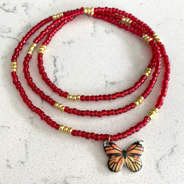 Red and Gold Butterfly Waistbeads