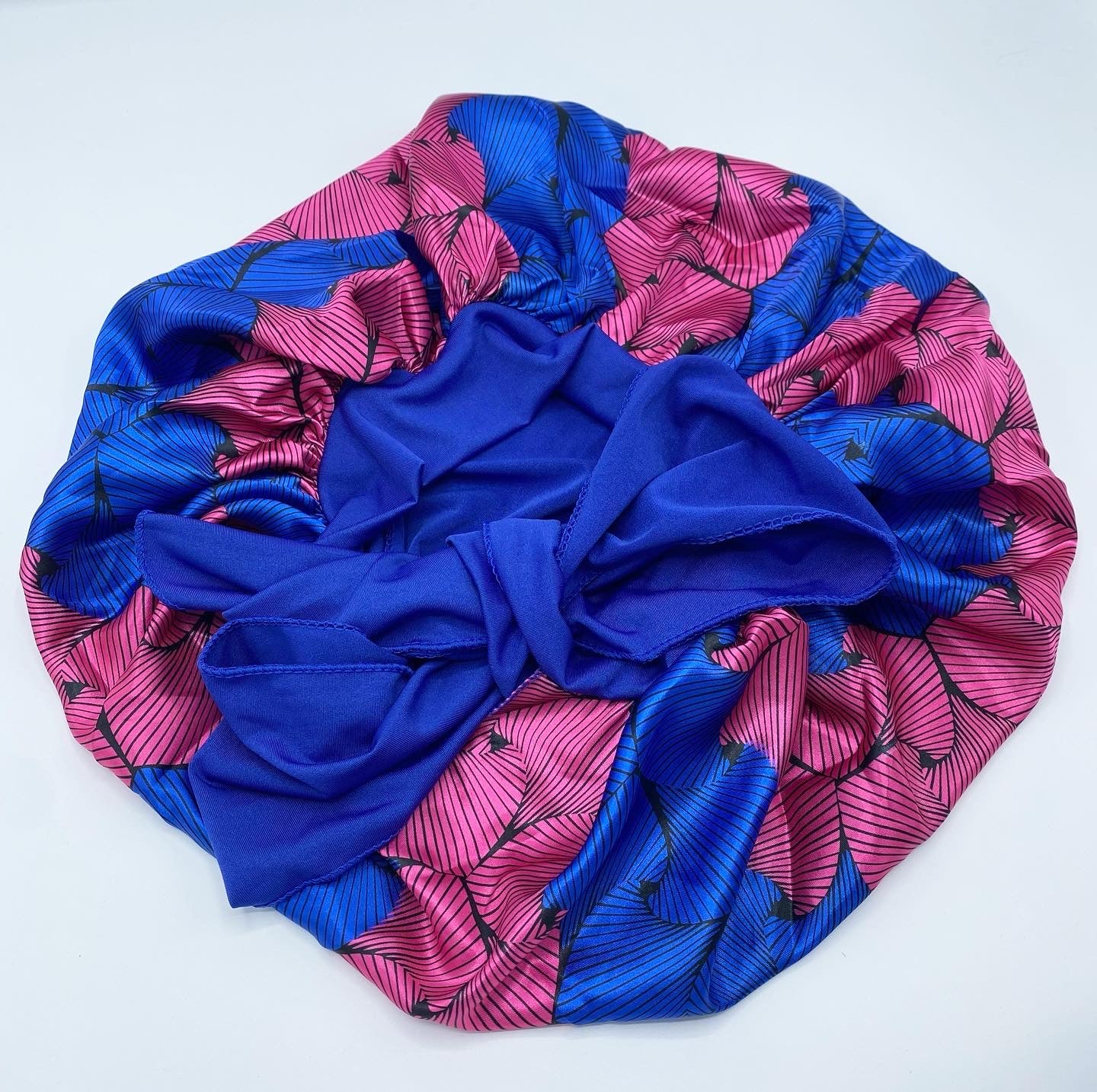 Satin Tie Bonnet - Pink & Blue Floral