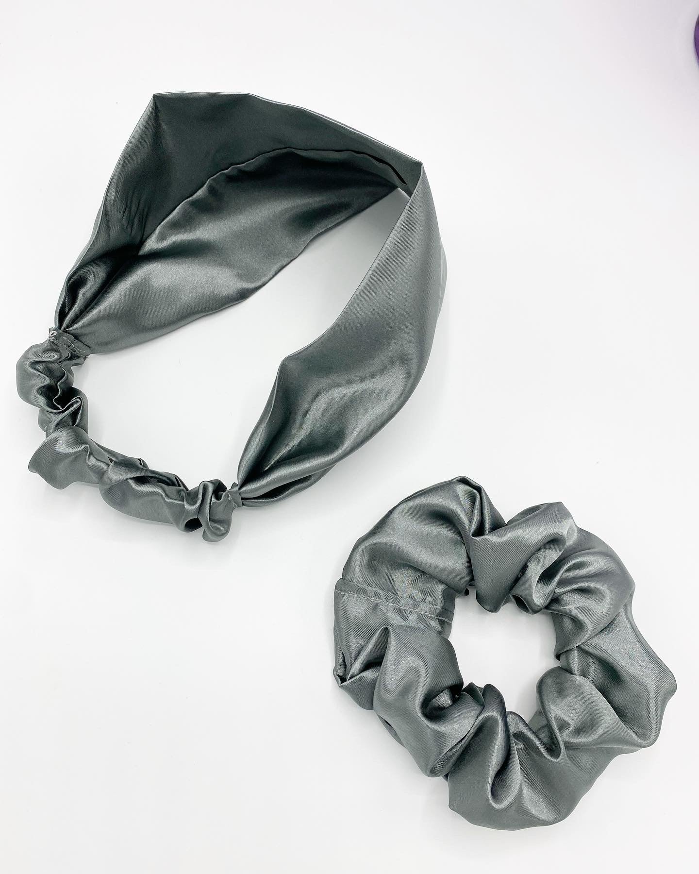 Gray Satin Headband & Scrunchie Set