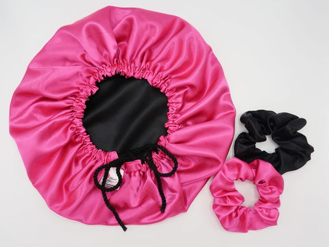 Pink & Black Bonnet & Scrunchie Set