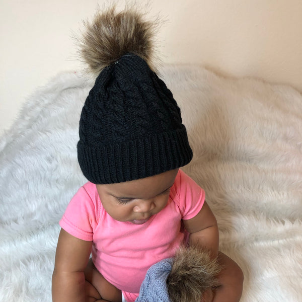 Babies Black Satin Lined Winter Hat